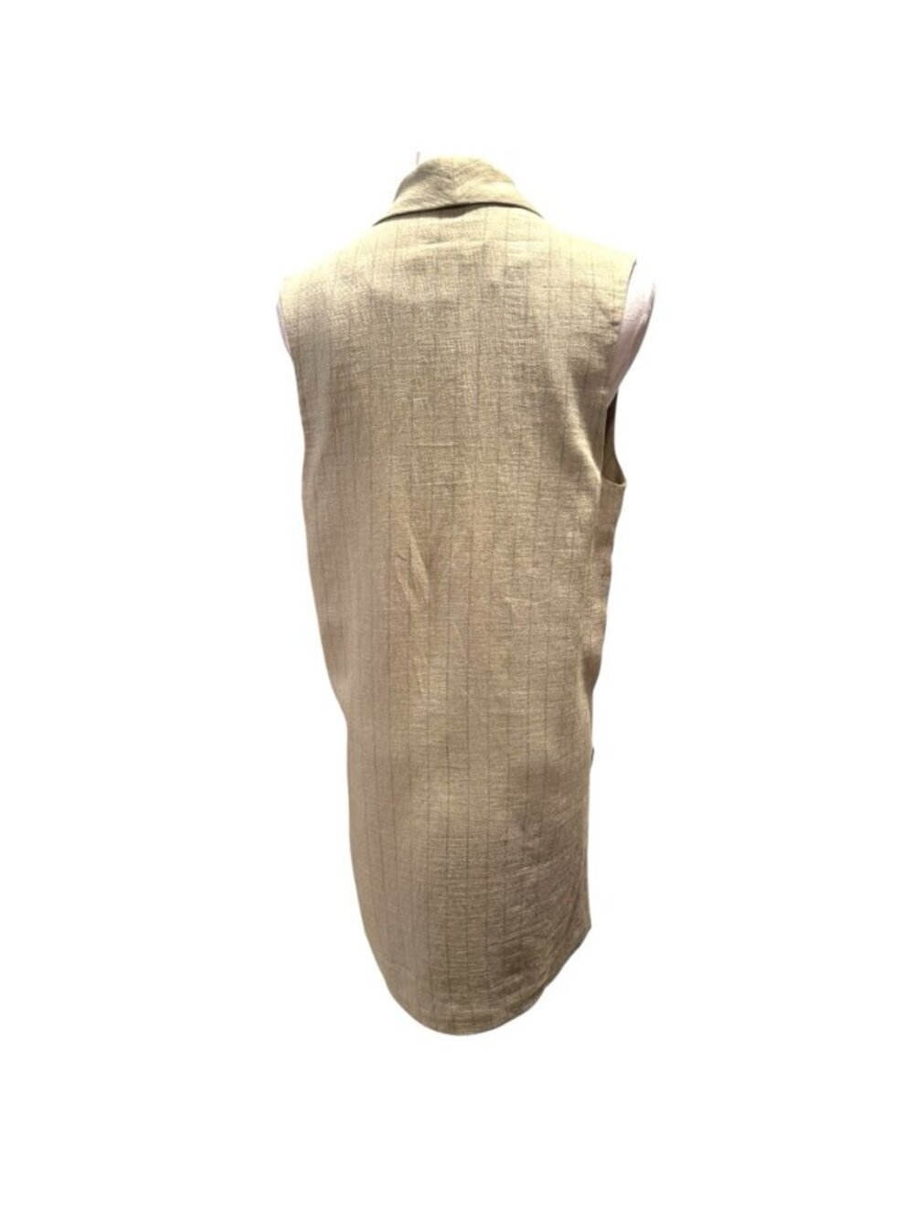 Current Air Sz S Khaki Linen Blend Pinstripe Long Womens Preppy Blazer Vest - Picture 5 of 10